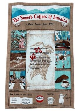Vintage Jamaica Coffee Tea Towel Salada Linen Kitchen Decor